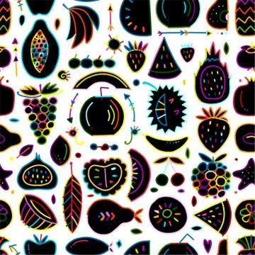 Fruits collection, creative seamless background for your design Illustrazione stock