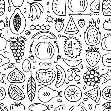 Fruits collection, creative seamless background for your design Illustrazione stock