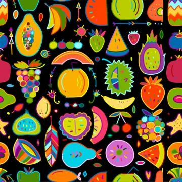 Fruits collection, creative seamless background for your design Stock Illustration