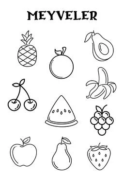 Fruits Collection Line Art Vector Illustration Stock Illustration