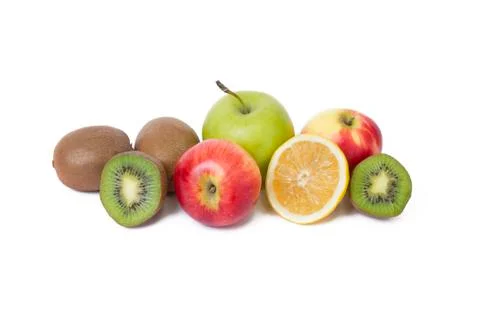 Fruits in a composition on a white background. Lemon with apples and kiwi on Stock Photos