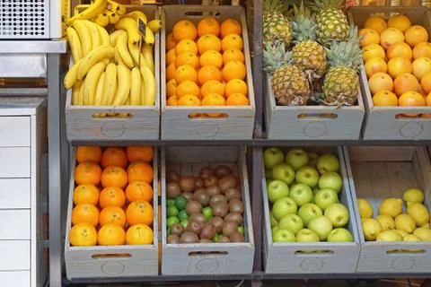 Fruits in crates Stock Photos