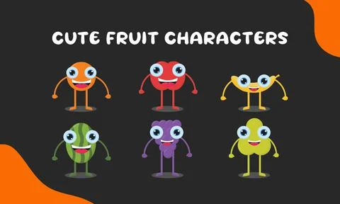 Fruits cute characters. Vector illustration Ilustración de archivo