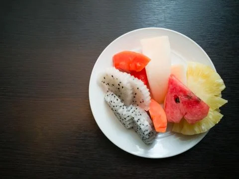 Fruits in a dish Stock Photos