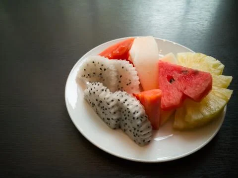 Fruits in a dish Stock Photos