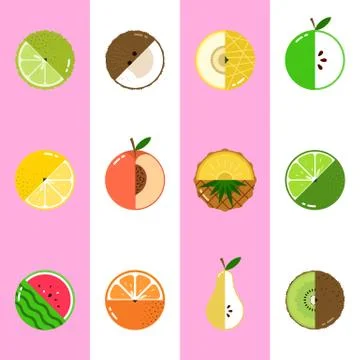 Fruits diversely seamless vector pattern with duotone Vertical stripes Stock-Illustration