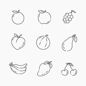 Fruits doodle line vector illustration Stock Illustration
