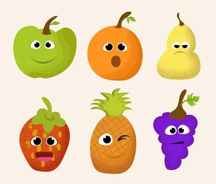 Fruits Emoticon set in flat style Stock Illustration