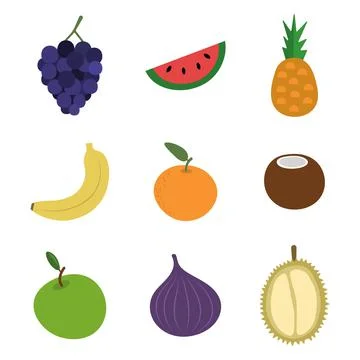 Fruits exotic fresh set vector Stock Illustration