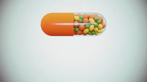 Fruits Fall From Capsule, 3d Animation 4k Stock Footage 64747490