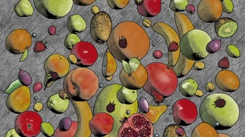 Fruits fall drawing looped animation Stock Footage 68709370