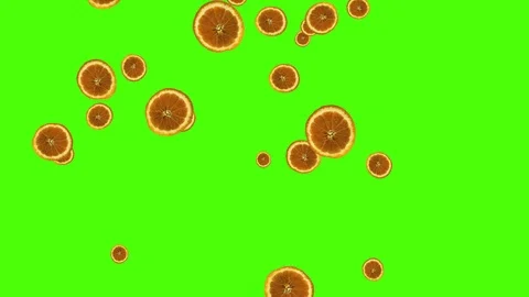 Fruits falling animation chroma key element loop, orange slices Stock Footage 126923247