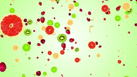 Fruits falling on color background Stock Footage 95002607