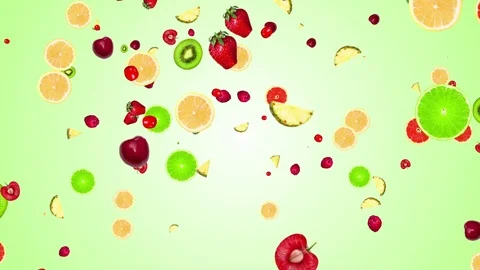 Fruits falling on color background Stock Footage 95002805