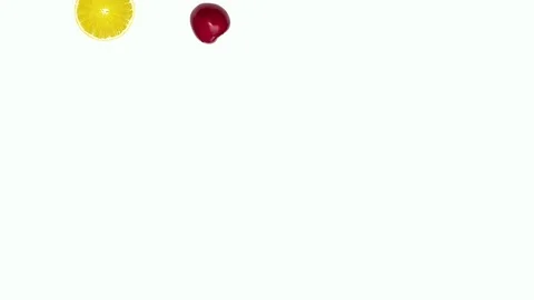 Fruits falling on color background Stock Footage 95003351