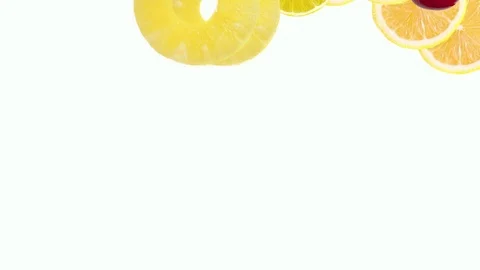 Fruits falling on color background Stock Footage 95003498