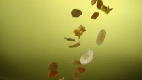  Fruits falling Cornflakes ingredient Stockbeeldmateriaal 81804032