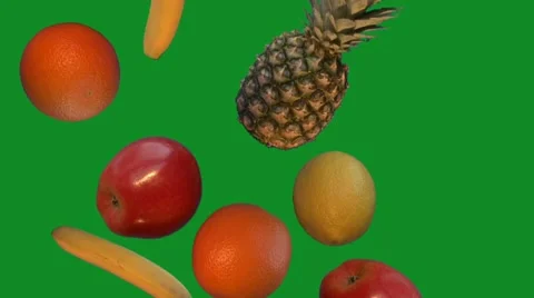 Fruits falling down on green screen Stock Footage 54081025