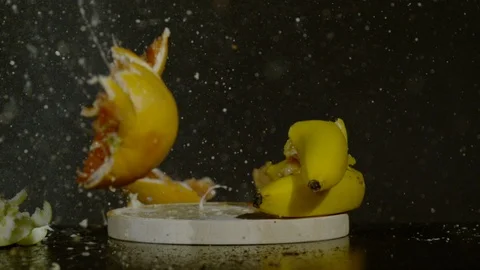 Fruits falling, Ultra Slow Motion Stock Footage 86584419