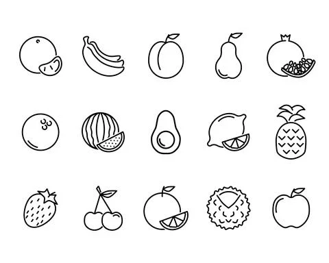 Fruits flat icon. Pictogram for web. Line stroke. Fruits isolated on white ba Stock Illustration