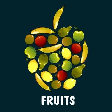 Fruits flat icons in shape of apple Stock Illustration