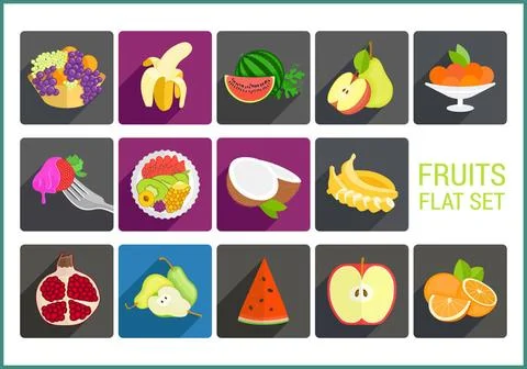 Fruits flat vector icons set Fruits flat vector modern icons set. Collecti... Stock Photos