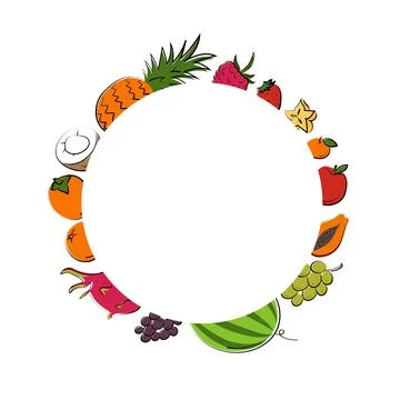Fruits frame. Vector flat illustration. Vegetarian concept Stock Illustration