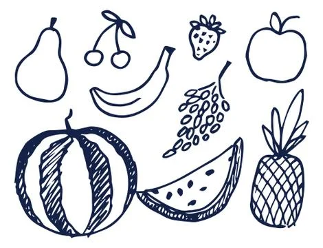 Fruits Hand Drawn Elements Vector Illustration Illustrazione stock