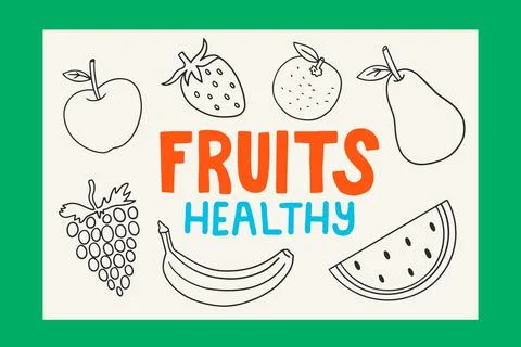 Fruits Healthy Linear Drawing Set Stock Illustration