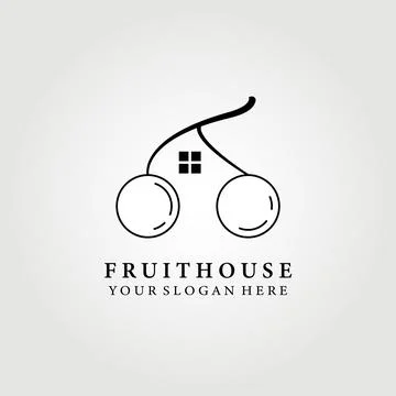 Fruits house, cherry, logo vector illustration design graphic, line art blue  Stock Illustration