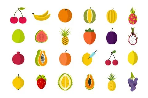 Fruits icon set, flat style イラスト素材