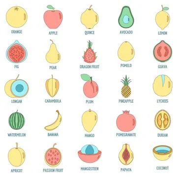 Fruits icons set vector color Stock Illustration