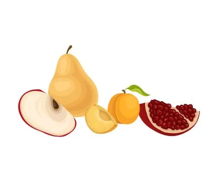 Fruits Isolated on White Background Vector Illustration. Food for Good Brain 스톡 일러스트