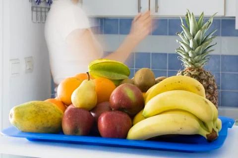 Fruits in a kitchen Stock Photos