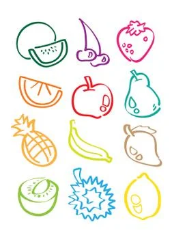 Fruits Minimalist Vector Sketch Stock Illustration