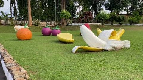 Fruits Model at garden at Mini Siam, tourist attraction in Pattaya Stock Footage 221187264