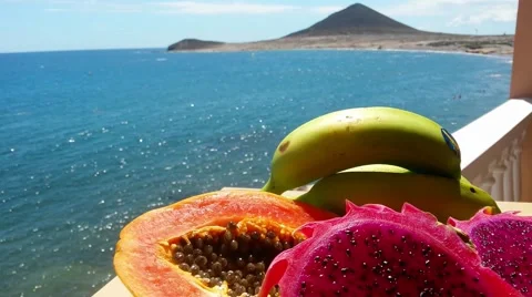 Fruits, ocean, volcano Stock Footage 43242519