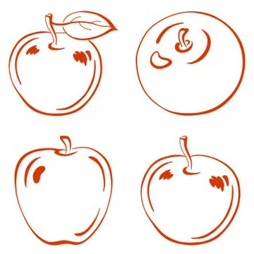 Fruits, outline apples Stock Illustration