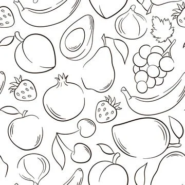 Fruits outline line style pattern. Summer Fruit mix seamless pattern. Line Stock Illustration