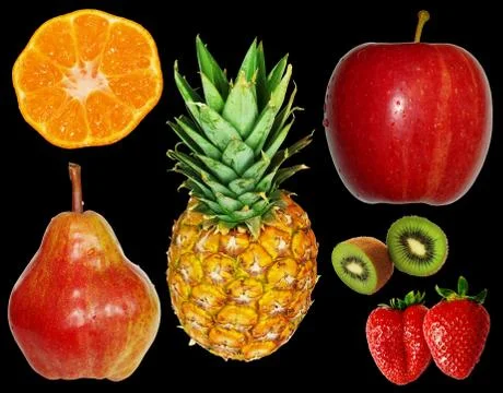 Fruits over black Stock Photos