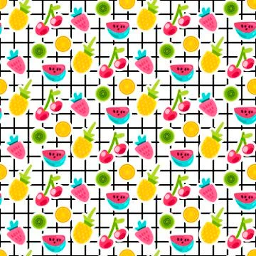 Fruits patches seamless vector pattern Illustrazione stock