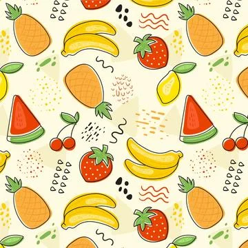 Fruits pattern colorful set theme Stock Illustration