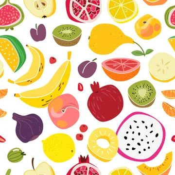 Fruits pattern. Fruit seamless print natural cute fresh food colorful summer  Stock Illustration