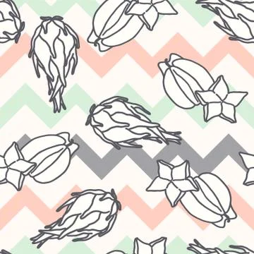 Fruits pattern, Seamless background with carambola and dragon fruit illustartion Stock Illustration