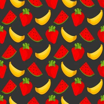 Fruits pattern seamless. Fruit isometric style set background. watermelon and イラスト素材