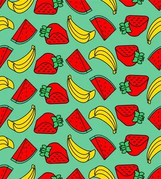 Fruits pattern seamless. Fruit isometric style set background. watermelon and Stock Illustration