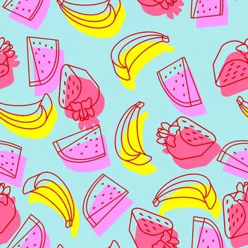 Fruits pattern seamless. Fruit isometric style set background. watermelon and Stock Illustration