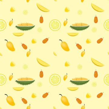 Fruits pattern seamless. isolated on yellow background Stock Illustration