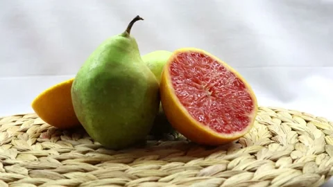 Fruits - Pear &amp; Grapefruit 4K Copyright Free Stock Video Stock Footage 186940456