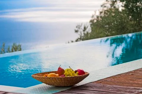 Fruits in poolside Stock Photos